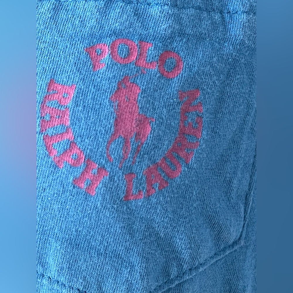 Vintage Ralph Lauren cotton crew neck pocket logo t-shirt Blue w pink logo